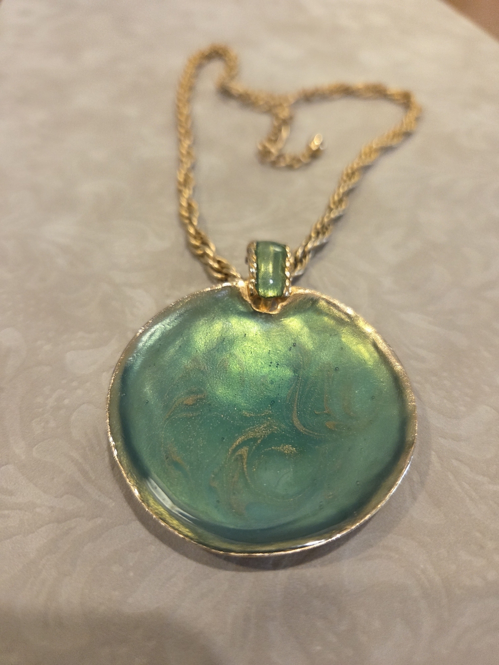 Chico's Gold-Tone Necklace with Green Iridescent Pendant